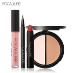 FOCALLURE New 4Pcs Easy Lip Makeup Black Eyeliner Pencil Matte Lip Gloss Sexy Matte Lip Sticker Face Bronzer Highlighter Palette