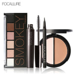 FOCALLURE 6 Warm Nude Eyeshadow Palette Black Volume Mascara Eyeliner Pen Double Colors Bronzer Highlighter Powder Makeup Kit