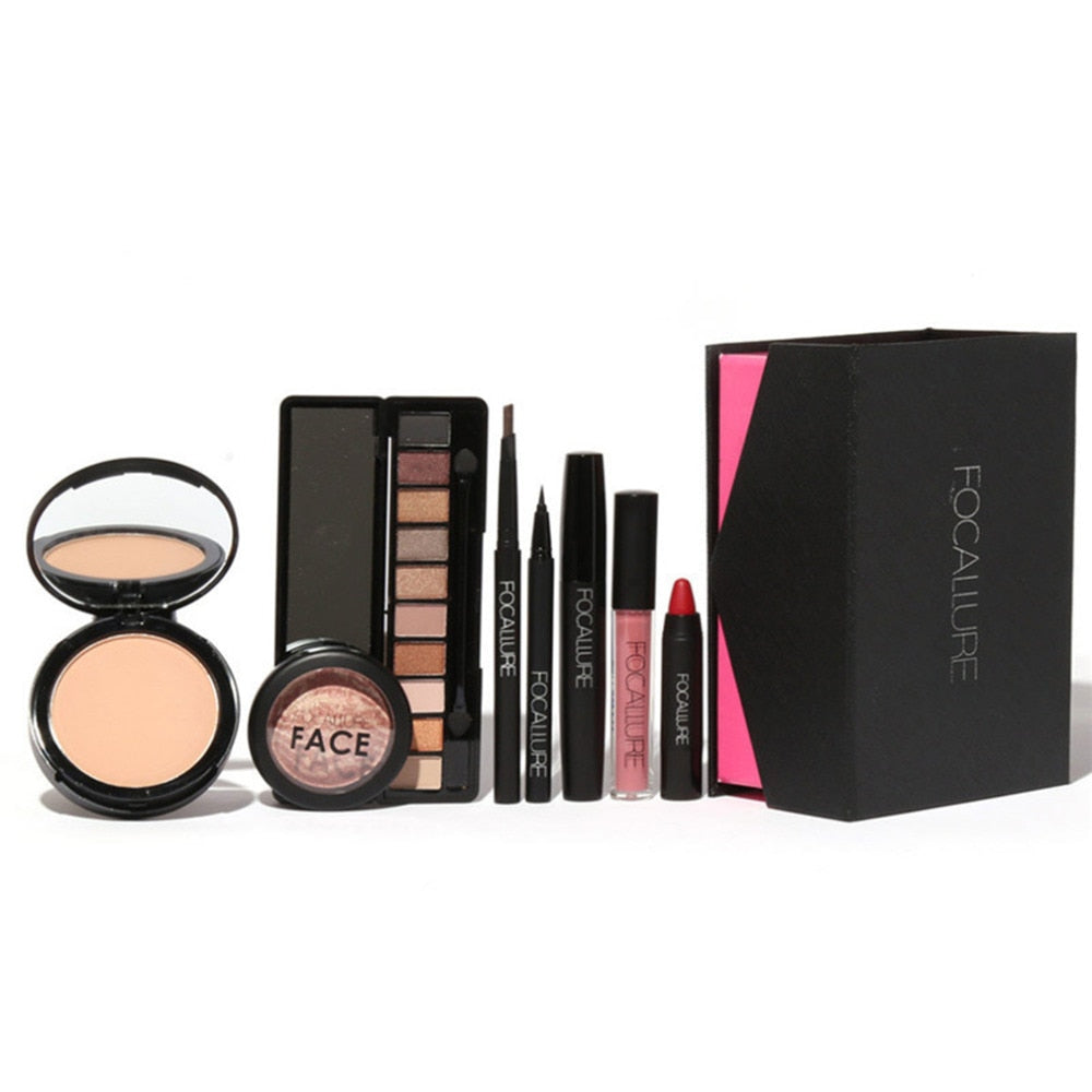 8 in 1 Makeup Set For FOCALLURE Essential For Beginners brow pens+eyeshadow+powder+lip+eyeliner+mascara+blush+lip gloss hot sale