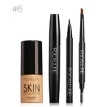 FOCALLURE 4Pcs Makeup Set with Foundation Cream High Liquid Eyeliner Pen and Black Volume Mascara Eyebrow Pencil
