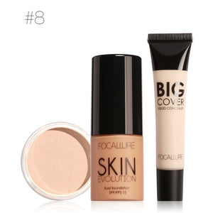 FOCALLURE Makeup Set Professional 3Pcs Make up Cosmetics Kit with Concealer Cream Foundation Cream and Setting Powder