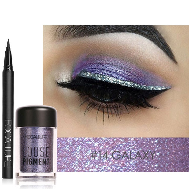 FOCALLURE Makeup Set Eyeshadow powder with Eyeliner Glitter and shimmer Eye shadow shade for Eye make up cosmetic