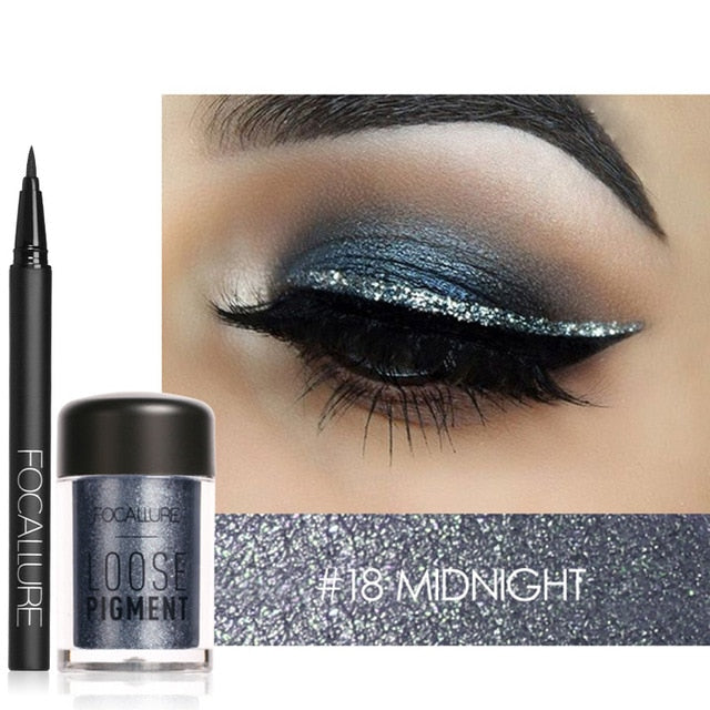 FOCALLURE Makeup Set Eyeshadow powder with Eyeliner Glitter and shimmer Eye shadow shade for Eye make up cosmetic