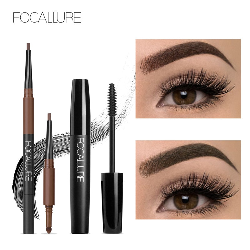 Focallure Eyes Makeup Set Fashion and Hot  3D Eyelash Mascara & 3 in 1 Auto Eyebrow pen Perfect for make up
