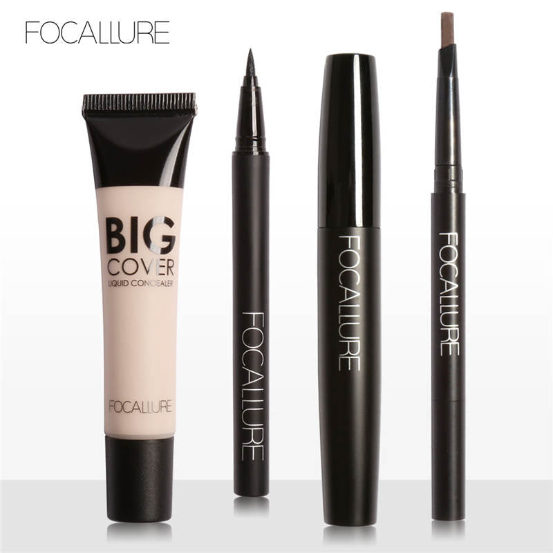 FOCALLURE 4Pcs Bright Cosmetics Makeup Set Face Concealer Cream Eyebrow Pencil Mascara Cream Makeup Base