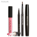 FOCALLURE New 4Pcs Easy Lip Makeup Black Eyeliner Pencil Matte Liquid Lipstick Eyes Mascara Black Colors Eyeliner and Eyebrow