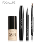 FOCALLURE 4Pcs Makeup Set with Foundation Cream High Liquid Eyeliner Pen and Black Volume Mascara Eyebrow Pencil