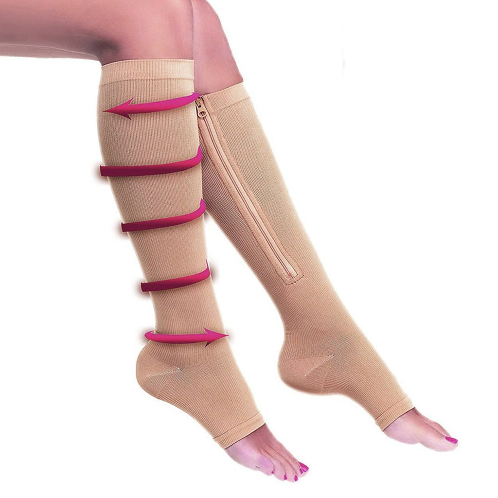 Lingssss Zipper Compression Socks Medical, Toeless Nurse Zip Compression Socks with Zipper Easy on Off 15-20 mmHg for Varicose Veins, Edema, Swollen Sore Legs